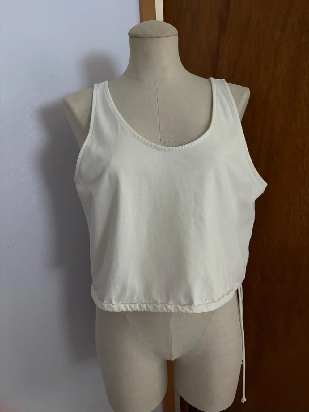 NIKE sz L Yoga Crop Tank Top Cream Off White Drawstring Hem